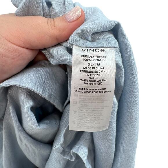 VINCE Short Sleeve Slim Fit Linen Sport Shirt In‎ Feather Blue Size XL - Picture 10 of 11